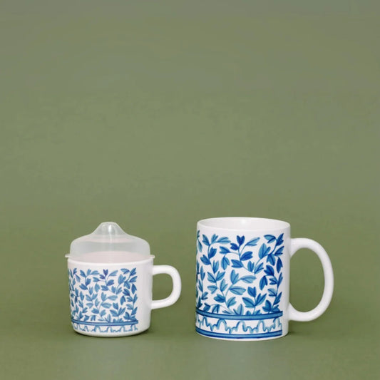 BLUE AND WHITE MAMA AND ME CUP SET