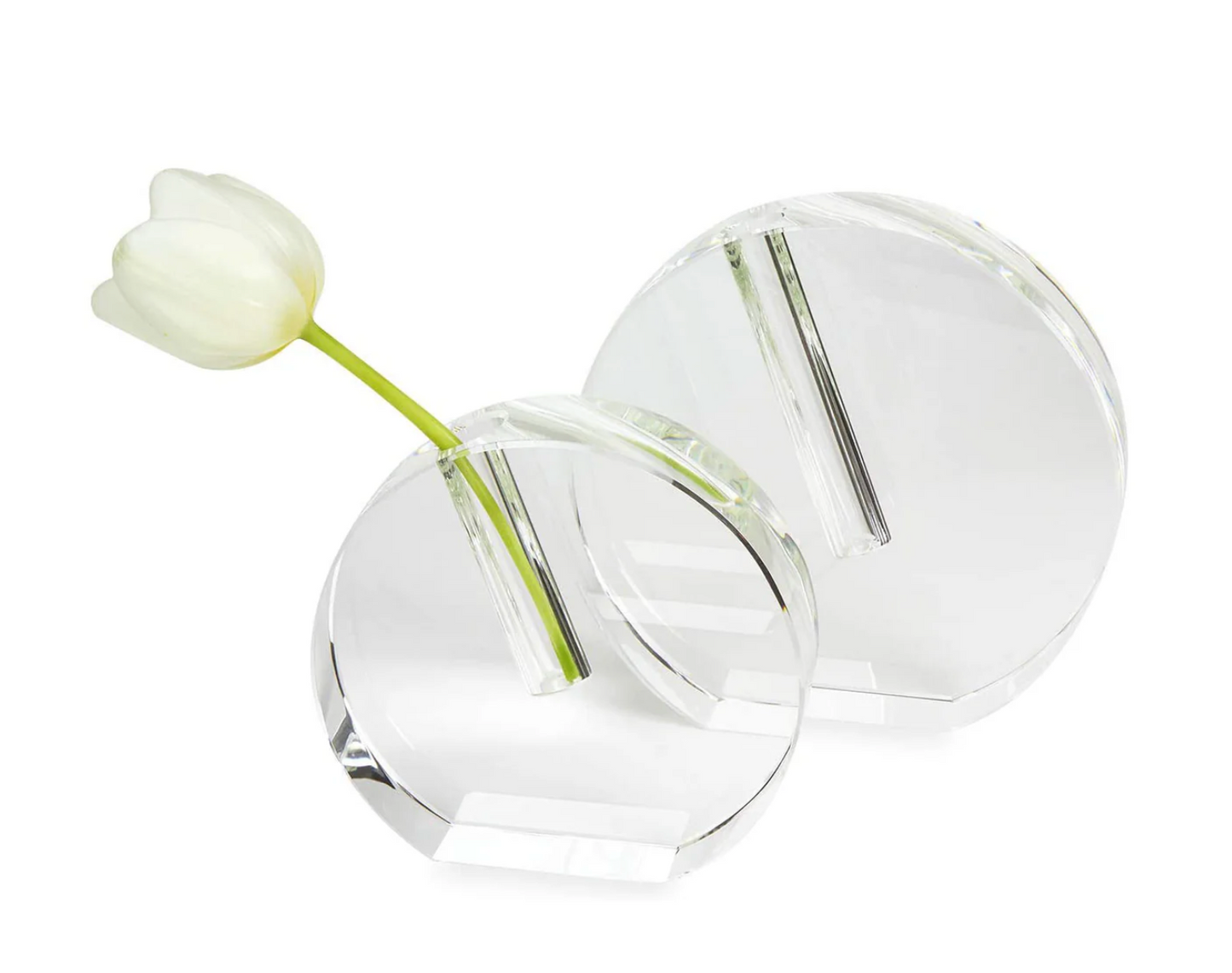 CRYSTAL GLASS ROUND FLAT BUD VASE