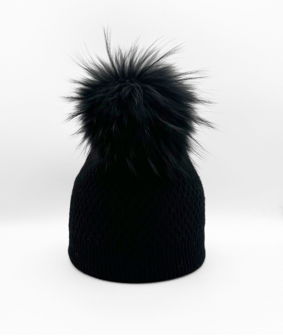HONEYCOMB KNIT HAT WITH FUR POM