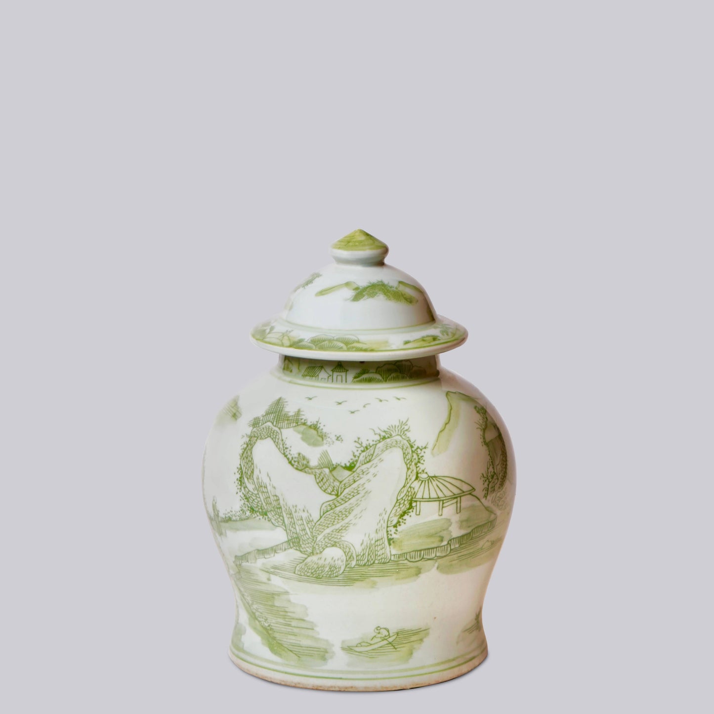 GREEN AND WHITE LANDSCAPE TEMPLE JAR