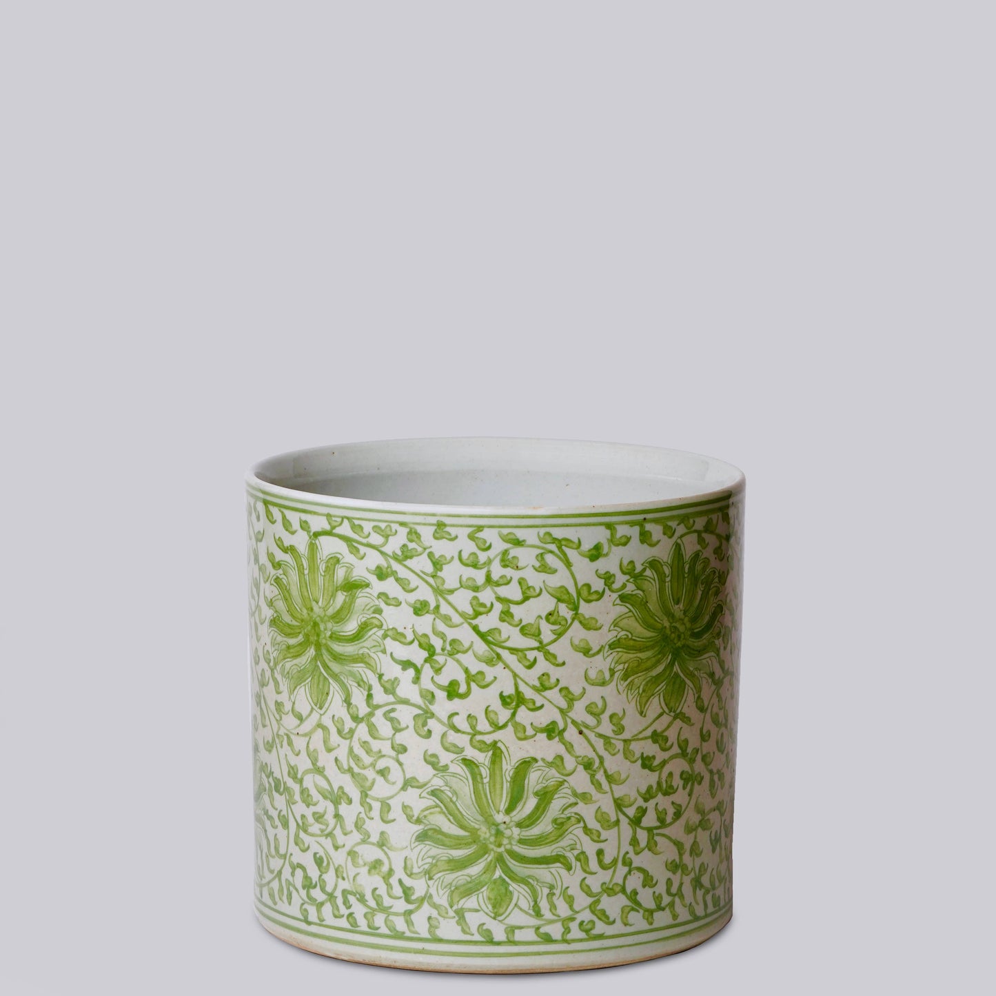 SCROLLING LOTUS GREEN CACHE POT