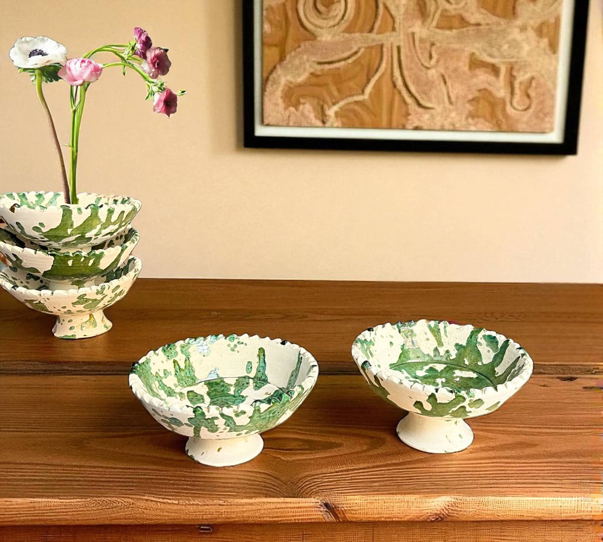 GREEN SPLATTER HANDMADE MOROCCAN PLANTER