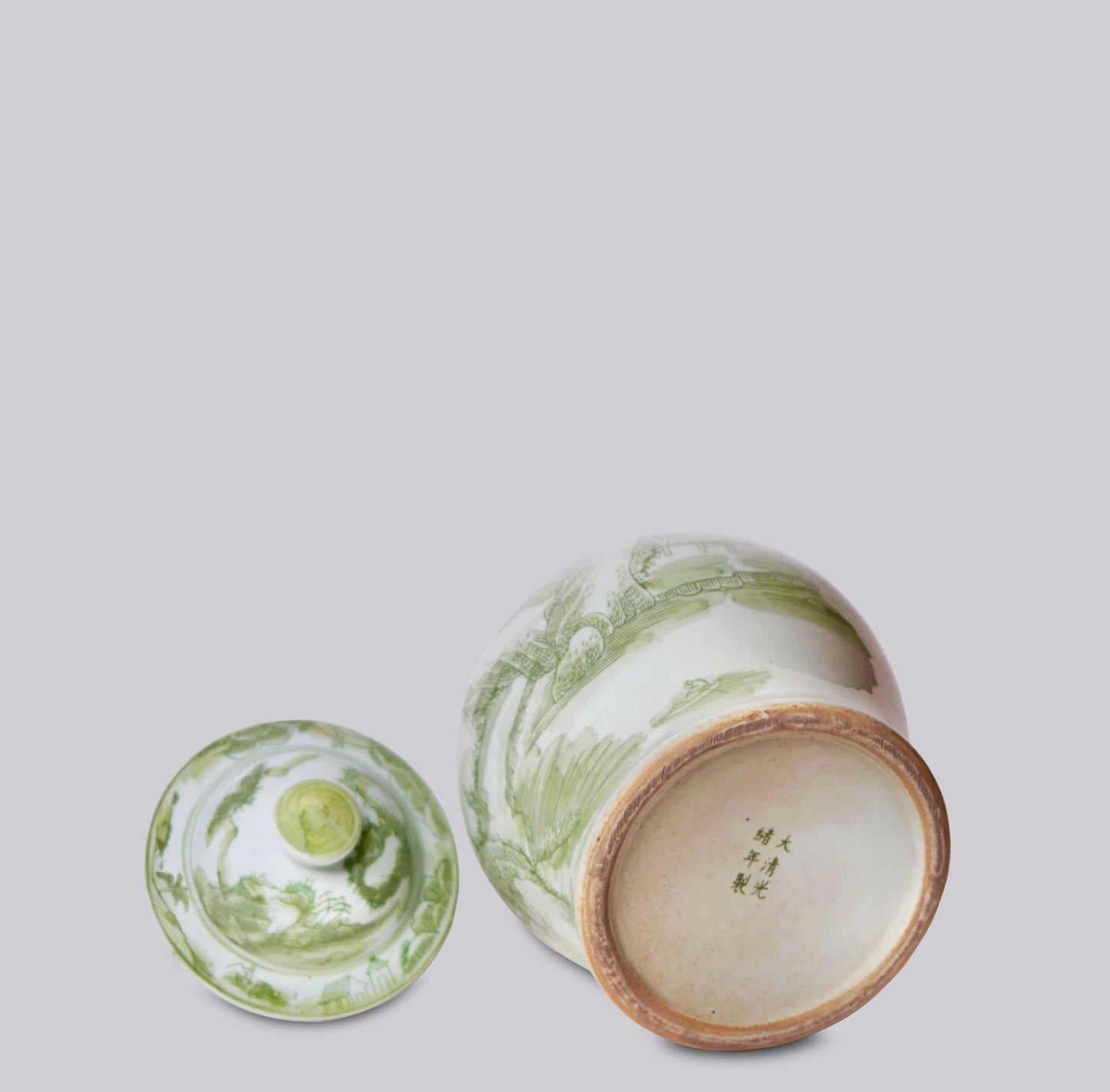 GREEN AND WHITE LANDSCAPE TEMPLE JAR
