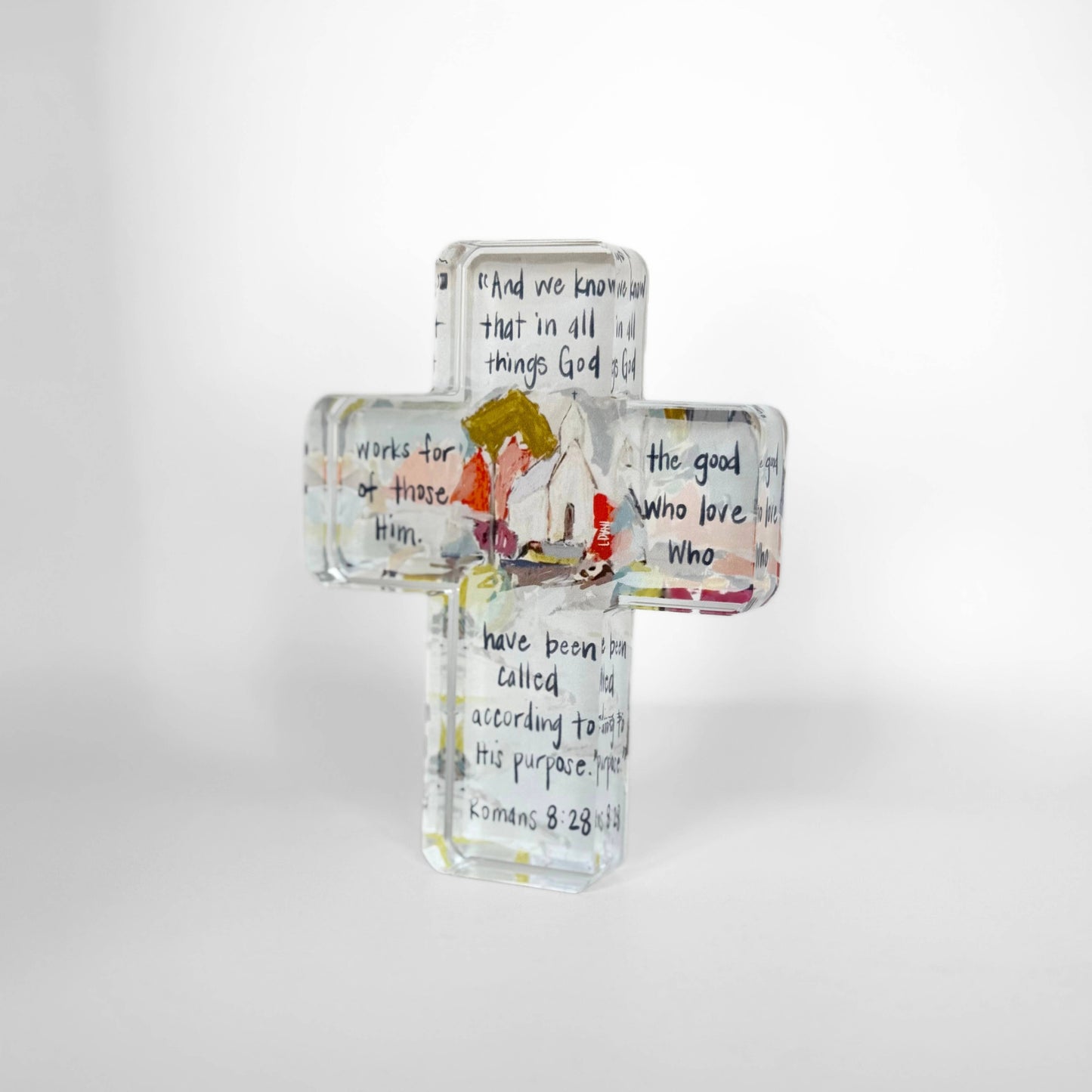 ROMANS 8:28 ACRYLIC CROSS