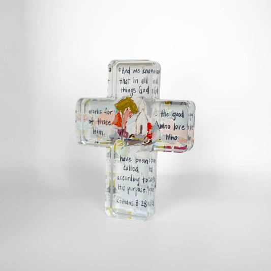 ROMANS 8:28 ACRYLIC CROSS