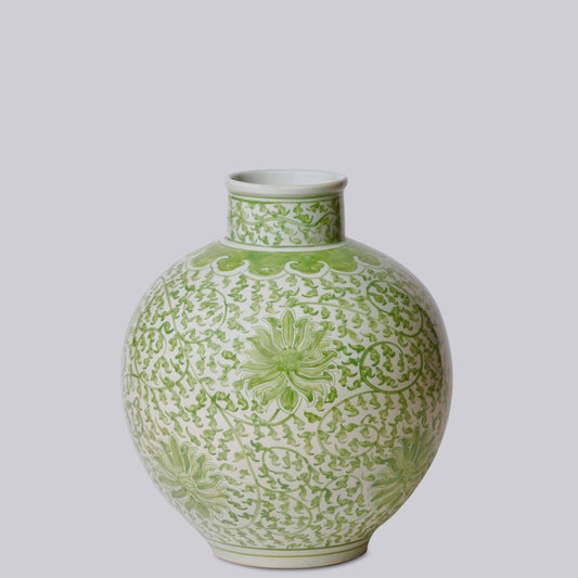 GREEN SCROLLING LOTUS VASE