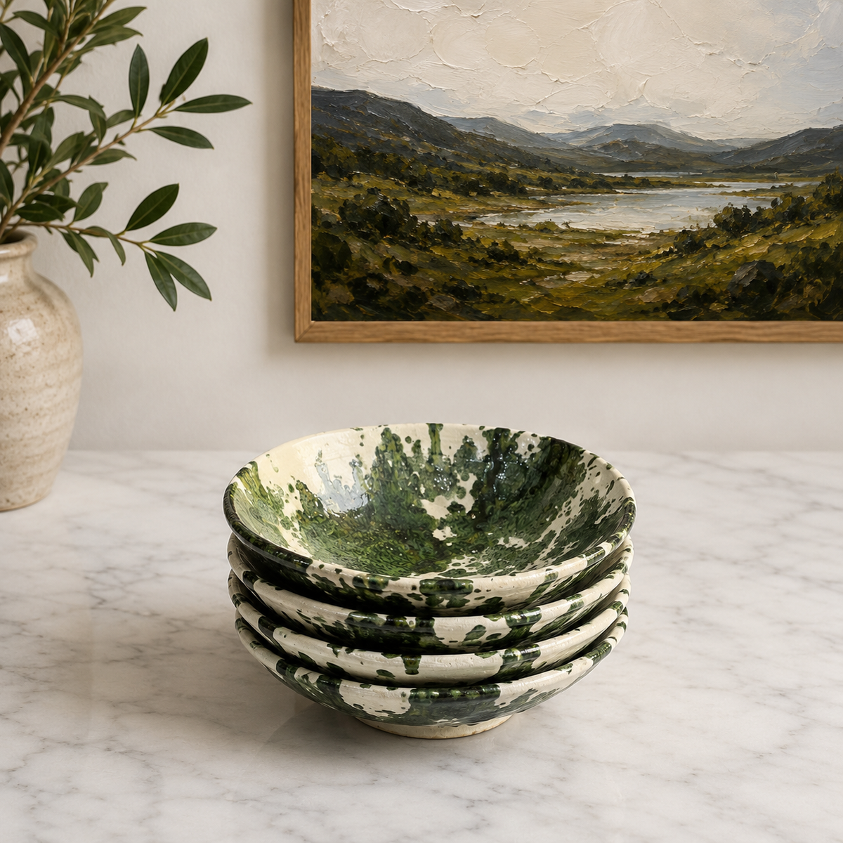 HANDMADE GREEN SPLATTER BOWL