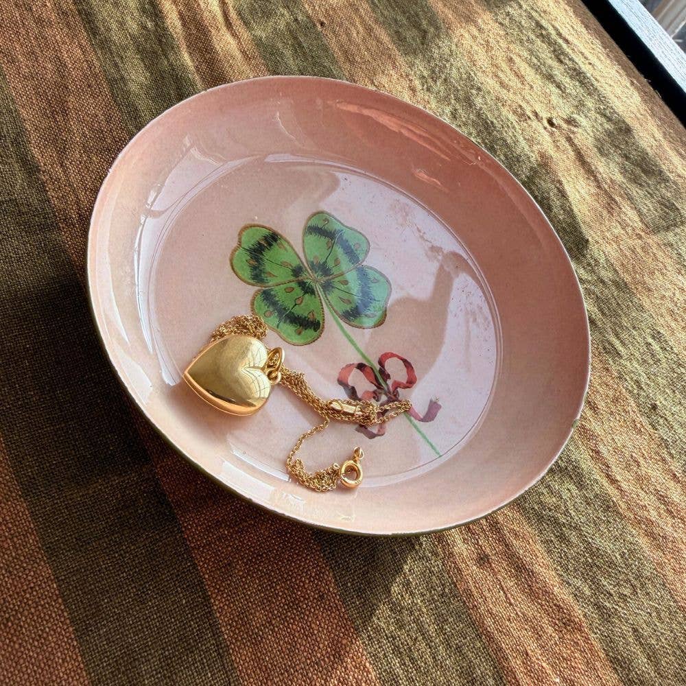 ROUND ENAMEL TRAY- CLOVER