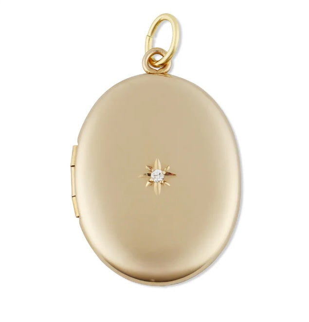 OVAL LOCKET WITH DIAMOND & STAR COMPASS CHARM ON LONG LINK CHAIN
