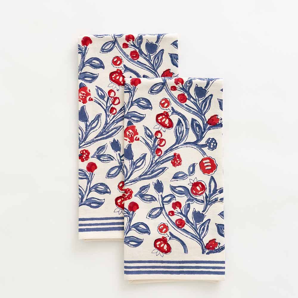 EMMA RED AND BLUE TEA TOWELS- SET OF 2