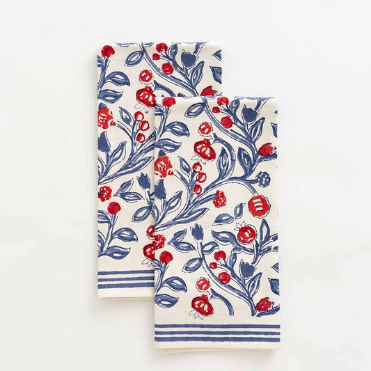 EMMA RED AND BLUE TEA TOWELS- SET OF 2